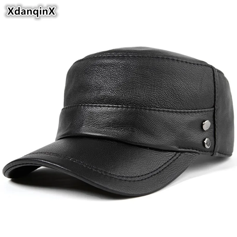 XdanqinX шляпа из натуральной кожи Осенняя мужская бейсбольная кепка s овечья кожа плоская кепка Регулируемый размер Мужская Кость Мода папа шляпы