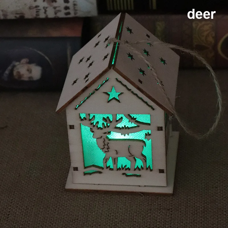 Горячая Светодиодный Деревянный Санта Клаус дом Рождественская елка украшения лампа кабина кулон Рождественский подарок Декор для дома TY - Цвет: deer