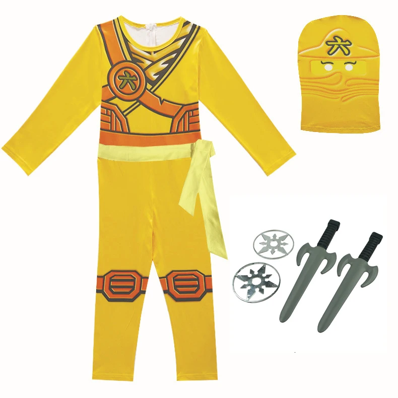 Ninjago/костюмы для мальчиков и девочек; костюм на Хэллоуин для детей; Рождественский костюм; одежда ниндзя; костюм супергероя; комплекты одежды ниндзя - Цвет: 8819yellow B