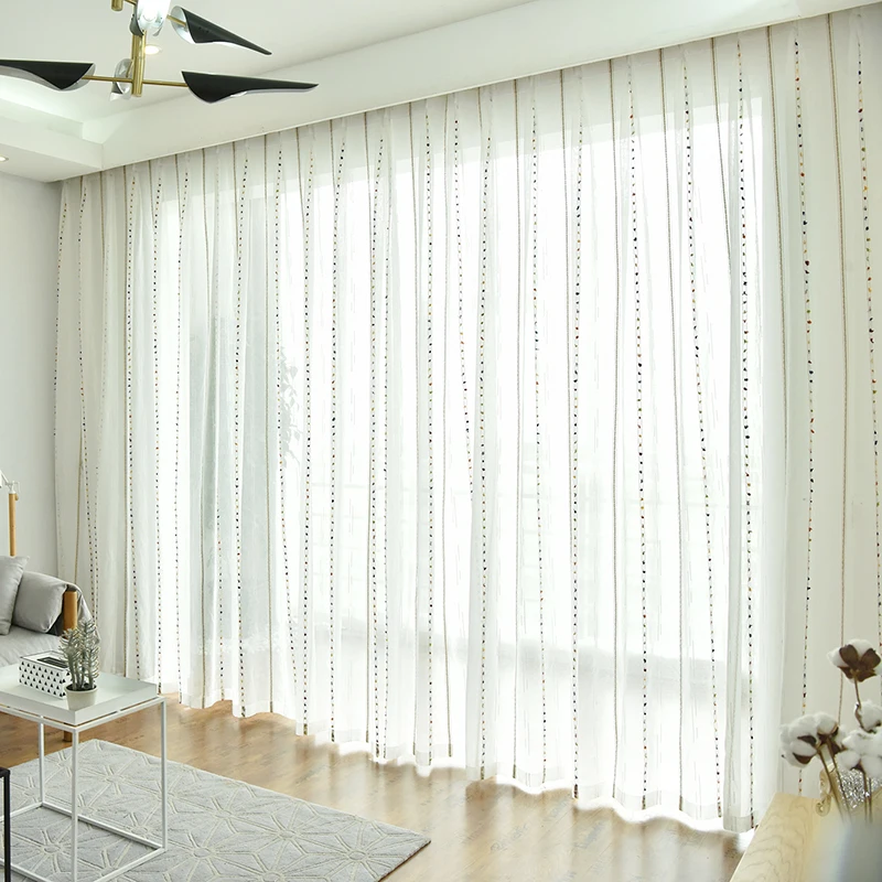 de estar quarto dos miúdos elegante fio bordado cortinas tule branco