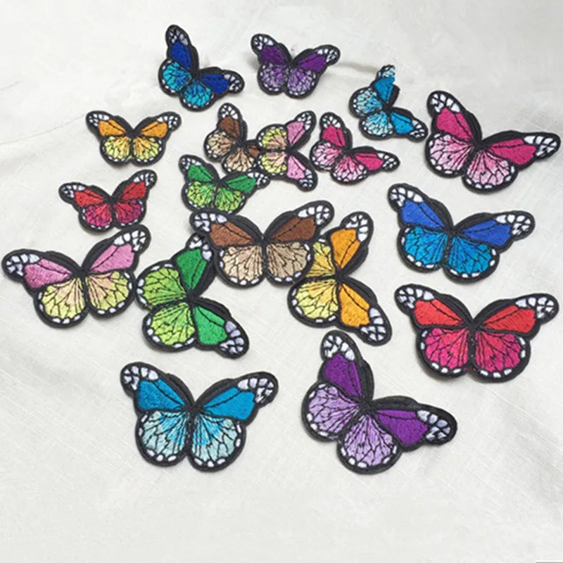 Han благородные Красочные бабочки железа на патчи для аппликация на одежду нашивки 10 шт Set7.6x4.2cm