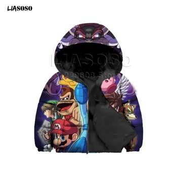 

3D printing game Jacket Men&women&Child Mario brothers Down Coat Loose Oversized Children Down Jacket Winter Hip Hop Neck Pullov