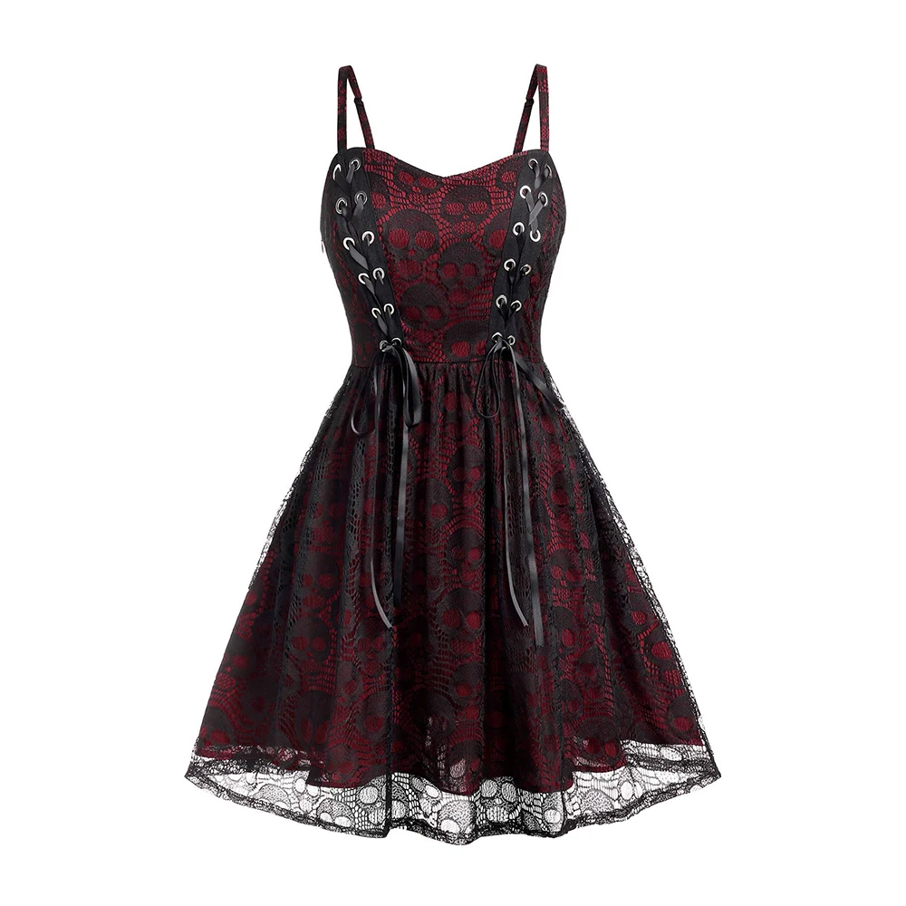 Baratos Gótico Vintage negro de malla de encaje vestido sin tirantes de moda Delgado partido Sexy Bella Morte Maiden malvado cofre Cutie Goth vestidos