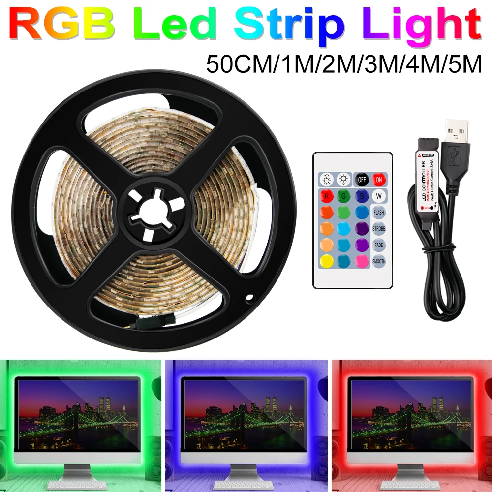 RGB USB Светодиодная лента светильник rgb 2835 5 в гибкий светодиодный светильник лента 0,5 м 1 м 2 м 3 м 4 м 5 м ТВ Настольный экран задний светильник светодиодный Диодная лента