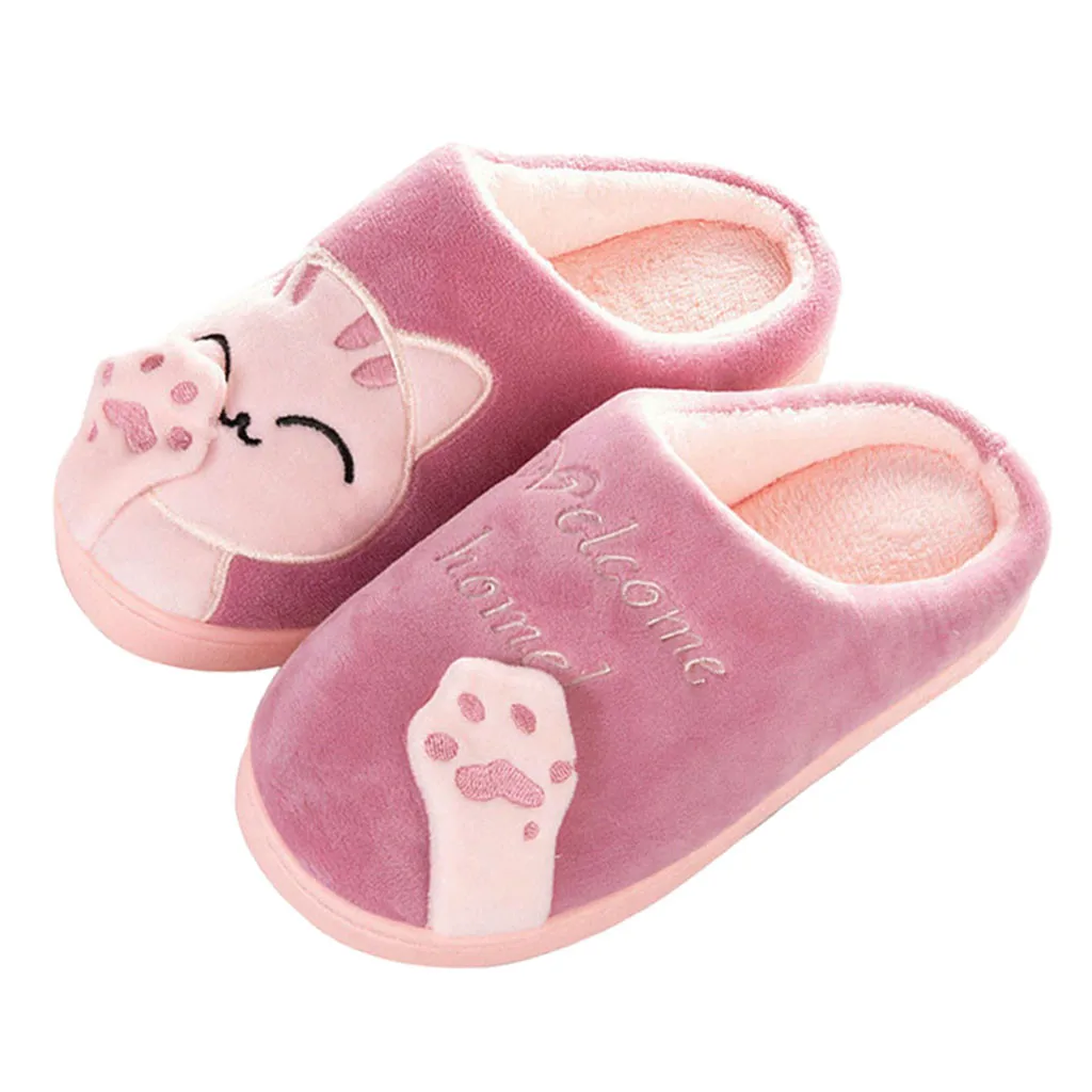 Kids baby slippers shoes Boys Girls Winter Cartoon Cat Non-slip flat heels Home Indoors Shoes non slip baby slippers тапочки - Цвет: Watermelon Red