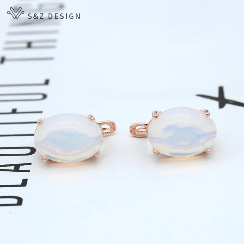 opal S& Z дизайн Элегантный овальный, в форме яйца Природный камень 585 розовые золотые серьги-подвески для женщин девочек модные вечерние свадебные украшения - Окраска металла: opal