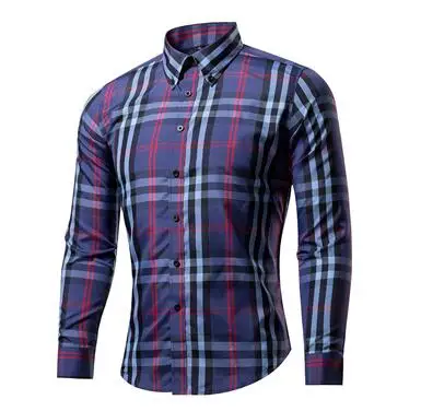 Navy Blue Весенняя и Осенняя мужская хлопковая клетчатая рубашка из полиэстера уличная звезда версия Мужская Повседневная рубашка с длинным рукавом и отложным воротником - Цвет: Navy Blue