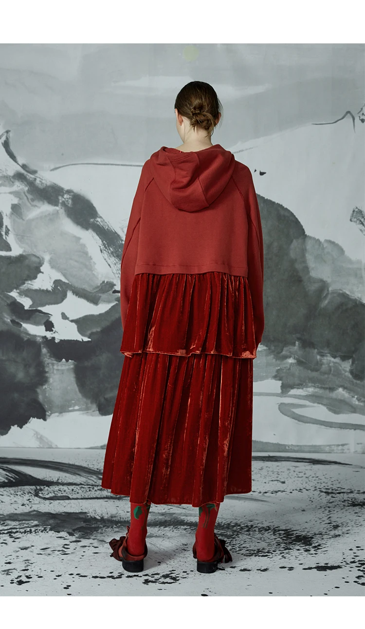 IRINACH10 осень зима Новая коллекция велюровые Лоскутные толстовки с капюшоном комплект с юбкой для женщин