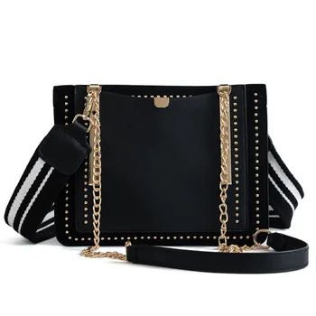 

Handbags Rivets Splice Chain Shoulder Bags Autumn Fashion Designer Crossbody Bag for Women High Quality Casual Female Retro Bags