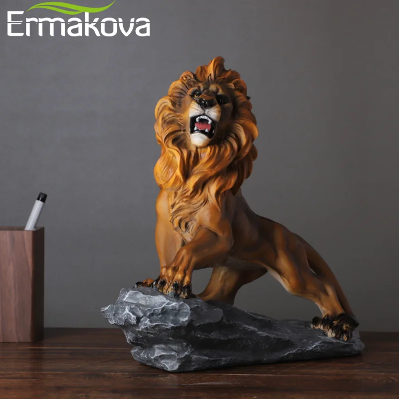 ERMAKOVA Modern Resin Lion Statue Creative Animal Figurine Sculpture