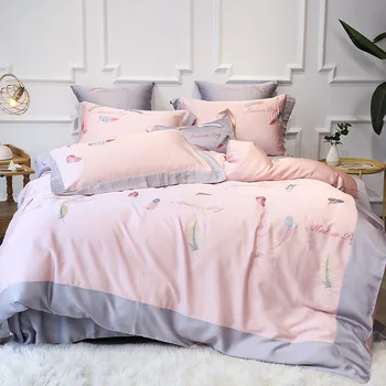 

High-End Austria Double-Sided 60 Lenzing Tencel Four-piece Set Summer Bare Sleeping Washing Embroidered Little Fairy Small Feath
