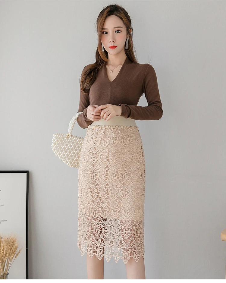 New arrival spring Runway Women Long Skirt Luxury mesh lace High Waist Elegant retro Skirt hollow out Designer sliming Skirts