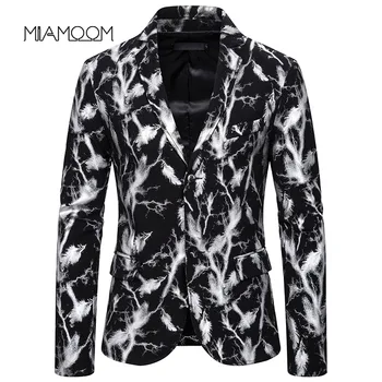 

MIAMOOM Mens Blazer Jacket Men's Suit Slim Fashion Gold Printed Suit