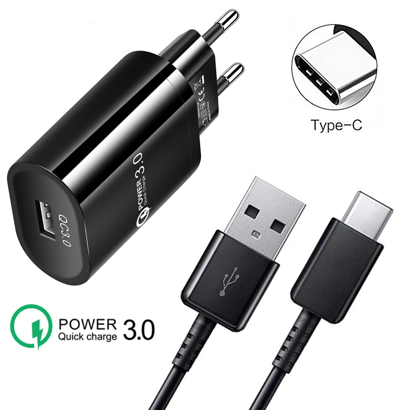 Быстрое зарядное устройство QC 3 0 кабель типа C для мобильных телефонов Samsung A20 A40 A90