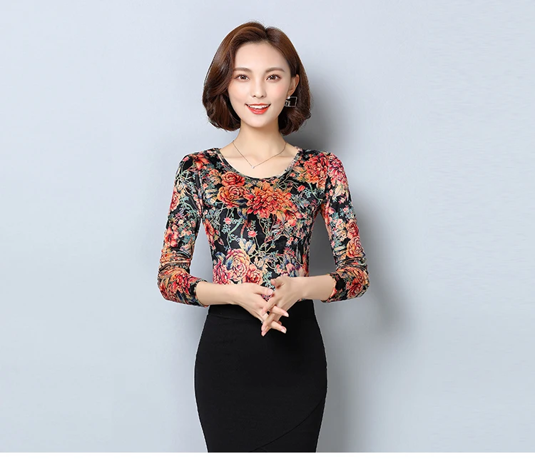 Blouses Women Plus Size 5XL Korean Style Tops Spring Autumn Long Sleeve O-Neck Elegant Print Women Blouse Shirt Blusas Femininas