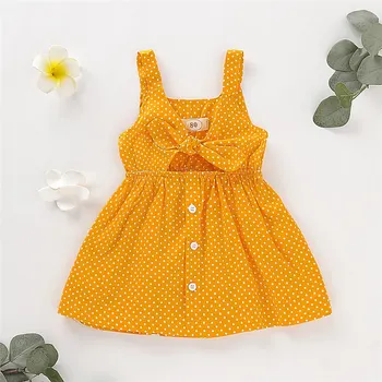 

Summer Cute Baby Girl Dress Yellow Color Dots Sleeveless Baby Short Dress Toddler Children Outfit Dress