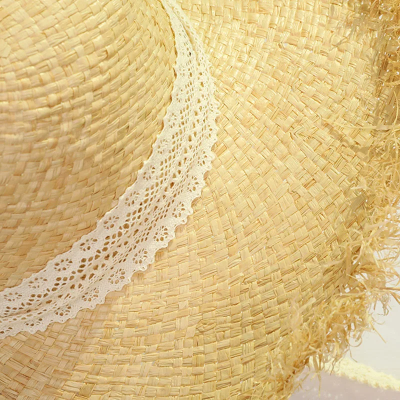 Raffia Женская Солнцезащитная шляпа летний солнцезащитный кружевной ремешок для бассейна солнцезащитный шляпа Корейский ручной работы открытый пляжный зонтик Анти-ультрафиолетовая крышка H7395