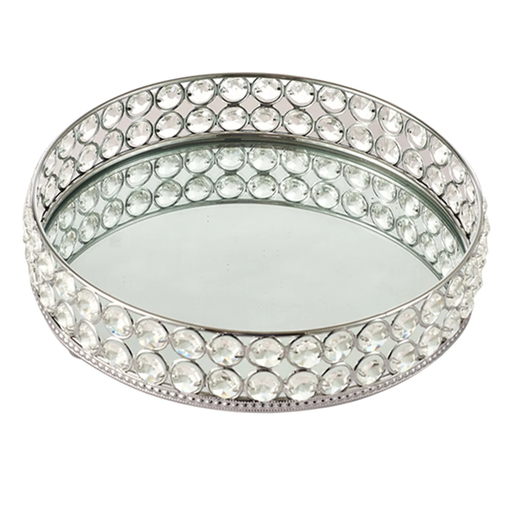 25cm Round Crystal Cosmetics Storage Tray Home Dessert Holder Snack Candy Fruit Dish Plate