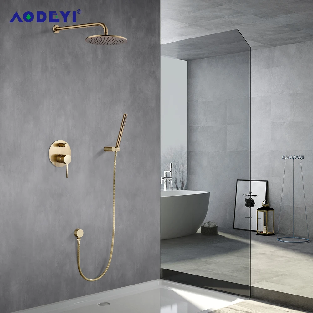 Brushed Gold Solid Brass Bathroom Shower Set Rianfall Head Bath Faucet Wall Mounted Ceiling Arm Mixer Water System Panel Black bathroom faucet bathroom shower faucet set shower panel