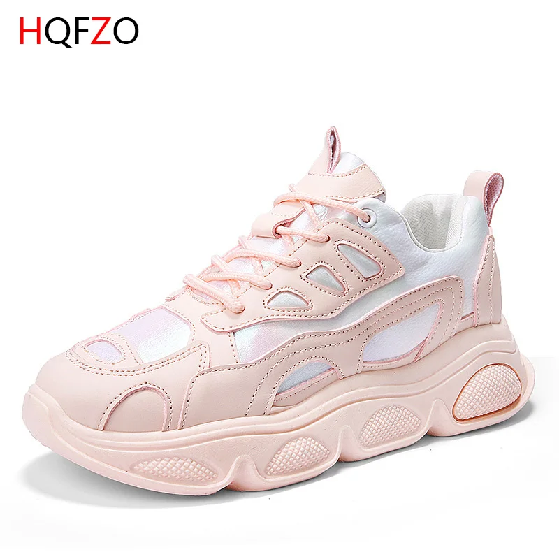 HQFZO Casual Women Autumn Sneakers Platform Chunky Sneakers For Women Vulcanize Shoes Zapatos De Mujer Basket Femme - Цвет: pink