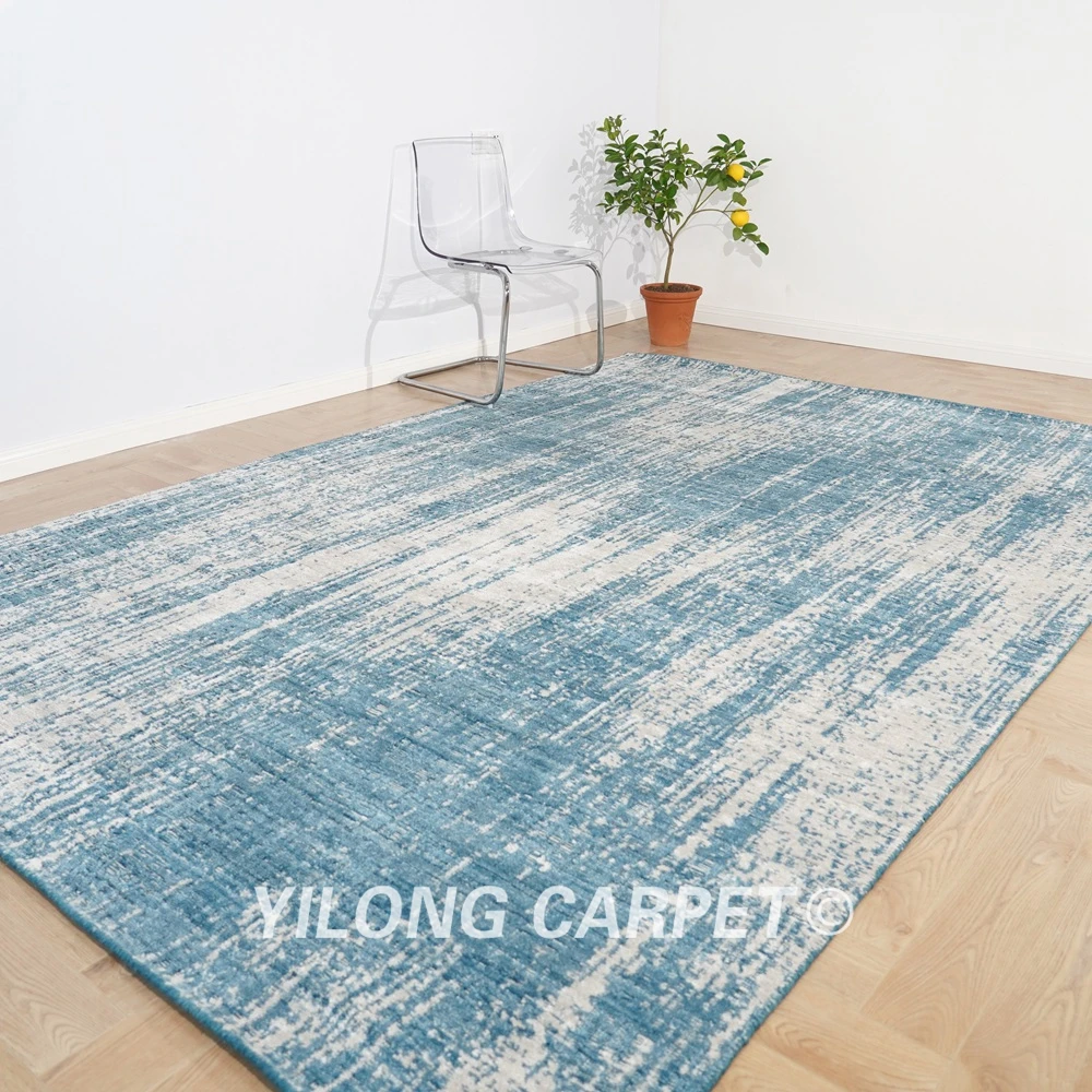 

200x300cm Loom-knotted Wool Silk Area Rug Blue Contemporary Indoor Carpet (HL05)