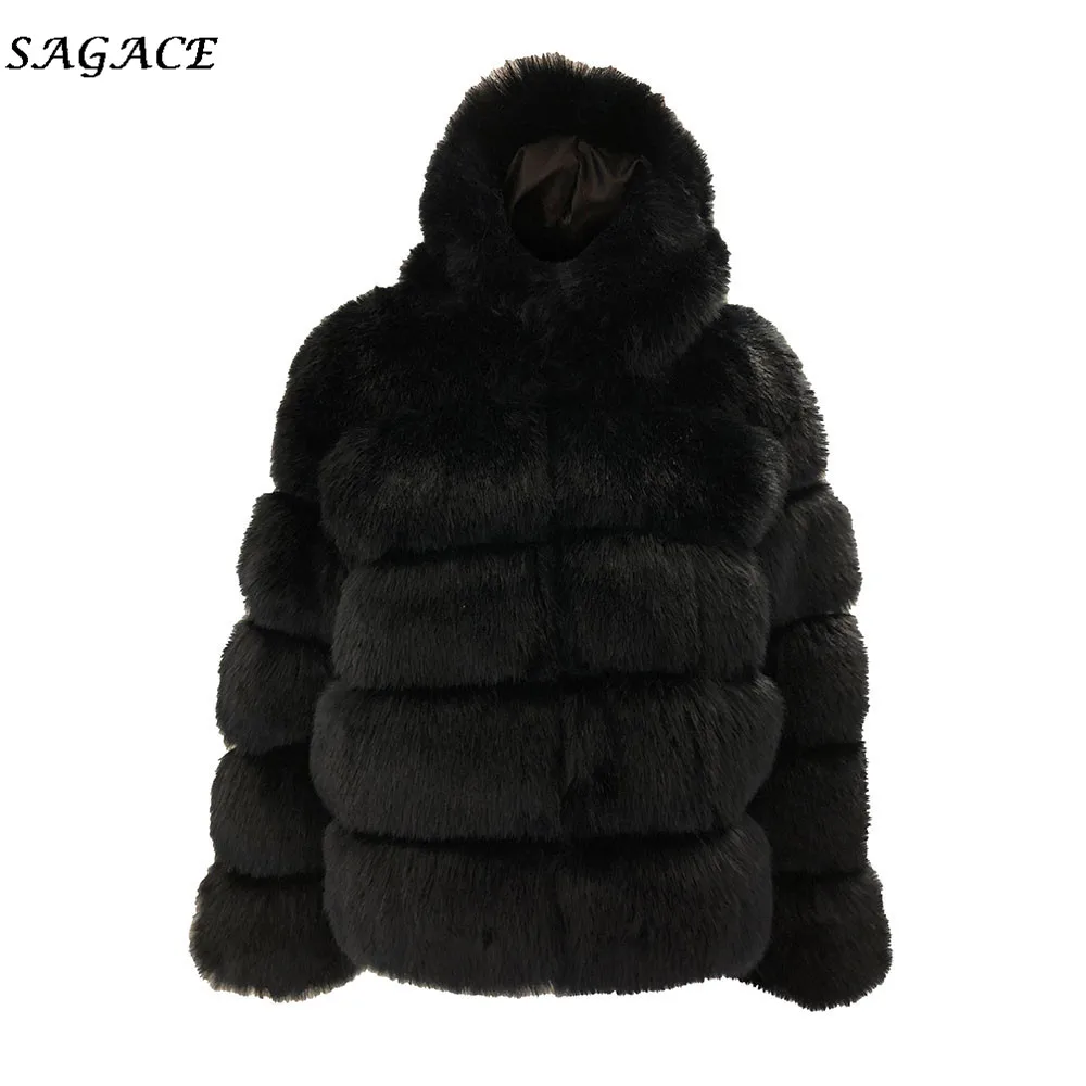 Одежда, пальто для женщин, модная теплая зимняя однотонная женская куртка из искусственной норки с капюшоном, новая куртка из искусственного меха, теплая плотная верхняя одежда, куртка - Цвет: Black