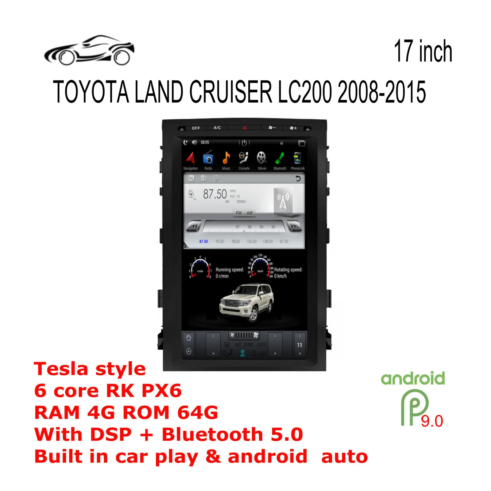 

ANDROID CAR STEREO ANDROID CAR GPS Vertical screen For TOYOTA LAND CRUISER LC200 GPS 17 inch RAM 4G ROM 64G DSP Car Multimedia