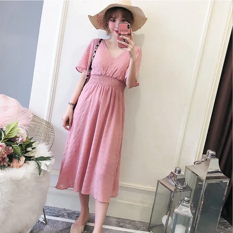 

V-Neck High Waist Slim Maternity Dress Summer Nuesing Dress Clothes For Pregnant Women Charming Pregnancy BreastFeeding Dress