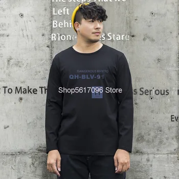 

Fat Man Long Sleeve T Shirt Big Size Male Loose Letter Round Neck Backing Plus Fat Plus Printing Long Sleeve