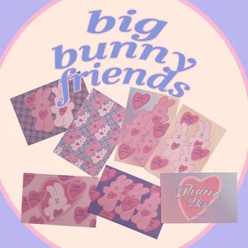 

Lovely Cartoon Pink Bunny Decorative Cards Metope Decoration Blessing Postcard Multi Function Notedbook Photo Props Wall Sticker