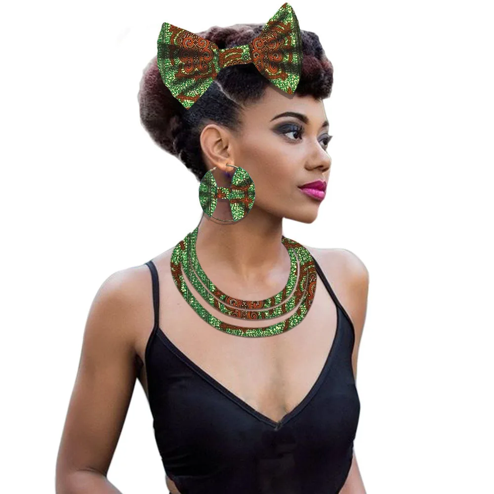 African collier necklace ethnic Nigerian fabric necklace Ankara jewelry necklace earring bow tie set (5)