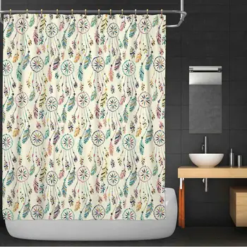 

Feather Shower Curtain Traditional Tribal Folk Inspiration okjeffs Symbolic Print with Hooks 36''W x 72''H