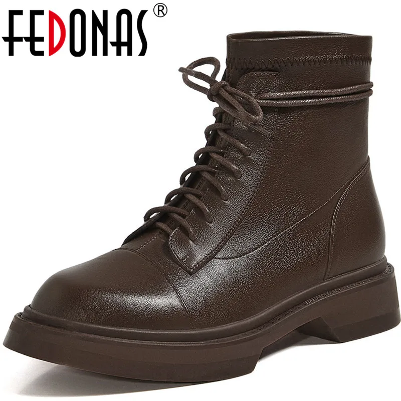 FEDONASVintage/зимние сапоги из натуральной кожи на платформе с перекрестной шнуровкой