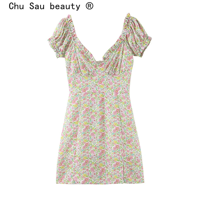 Chu Sau beauty Новое модное повседневное шифоновое мини-платье с цветочным принтом