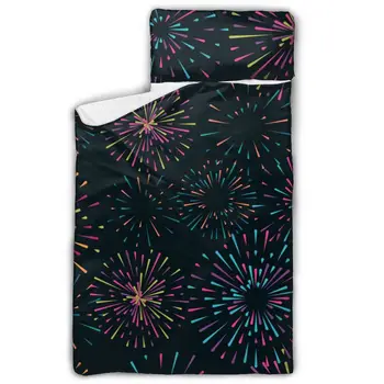 

Toddler Rolled Nap Mat Pad Anti-kick Quilt Artifact with Removable Pillow Colorful Fireworks Baby Sleeping Bag