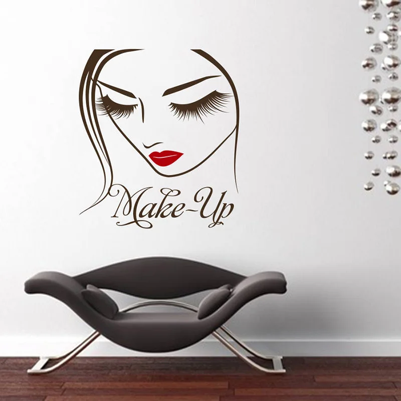 Make Up Beuaty Vinyl Wall Decals Cosmetic Design Wall Sticker Beauty Studio Decoration Make Up Logo Vinyl Posters AZ960