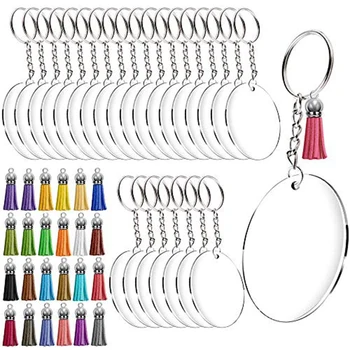 

Acrylic Keychain Blanks, Transparent Round Acrylic Discs Circles, Colorful Tassel Pendants for DIY Projects and Crafts