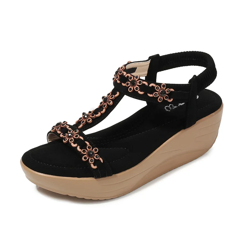 

Female Leisure Fashion Flat Sandals Summer Flower Rhinestone Gladiator Sandals Women Peep Toe Large Size Lady Shoes X6X30282