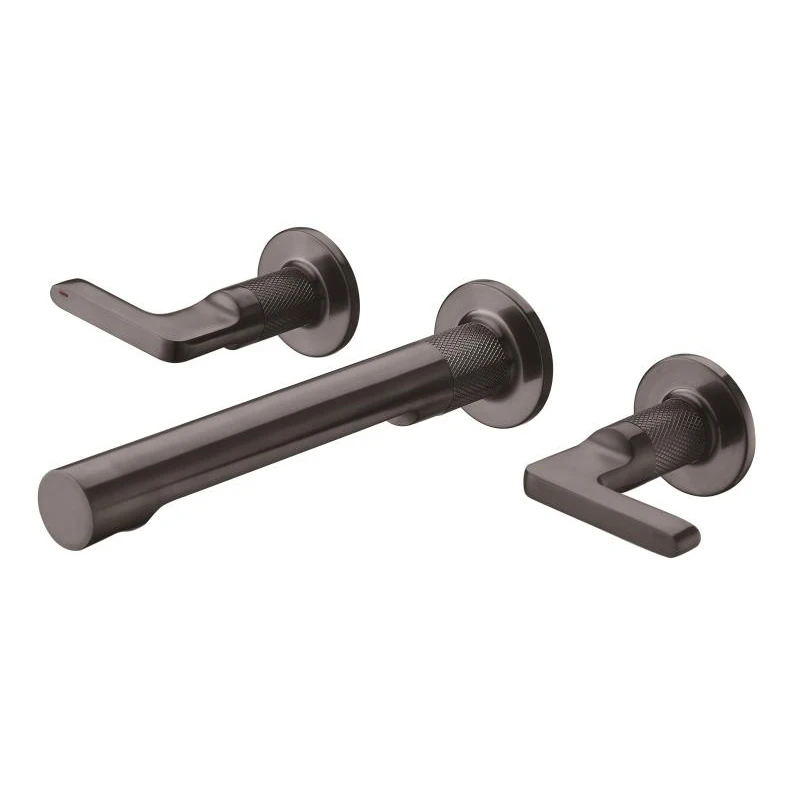 Popular Simplicity Wall mounted Brass bathroom sink faucet Gun gray Double handle three holes cold hot water basin mixer tap