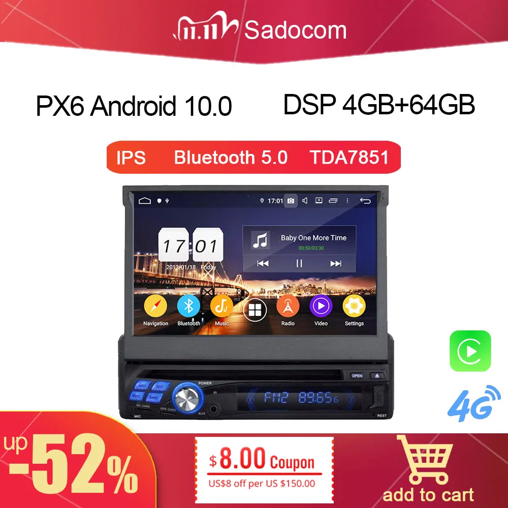 DSP 7 &quot1 din IPS Android 10 0 4 Гб + 64 ГБ 8 ядер автомобильный dvd-плеер GPS Мультимедиа RDS
