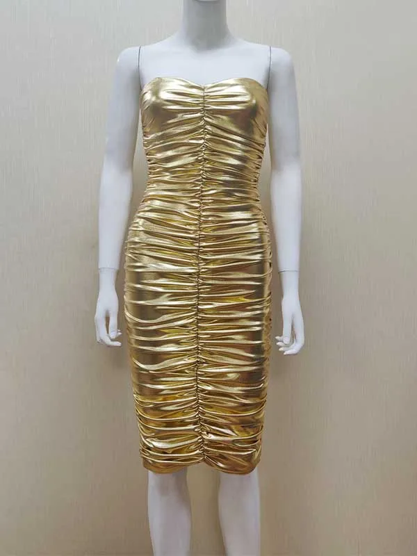 Женское платье Золотое без бретелек приталенное милое и сексуальное знаменитость, бутик коктейльное платье