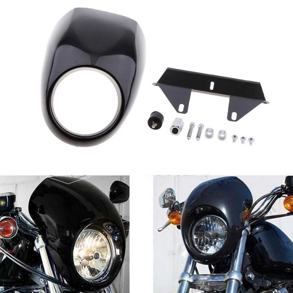 Glossy Black Фара мотоцикла обтекатель Маска козырек для Harley Sportster Dyna FX/XL - Цвет: Glossy Black