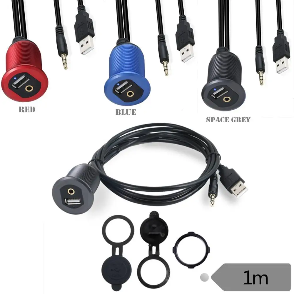 

Led light USB &3.5mm AUX Signal light metal shell car motorcycle yacht dashboard cable with bracket USB audio 3.5mm cable
