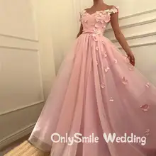 Торжественные розовые платья для выпускного вечера А-силуэт с открытыми плечами цветы Жемчуг Тюль вечерние Длинные Выпускные вечерние платья Robe De Soiree