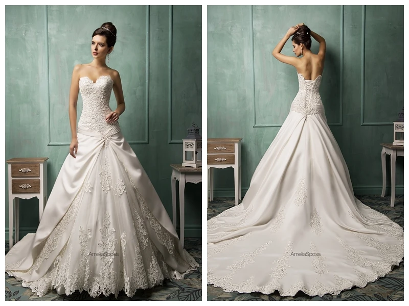 2019 White Lace A Line Trouwjurken Sweetheart Sleeveless Lace up Hof Train Lace Amelia Sposa Dalila 2019 White Lace A Line Trouwjurken Sweetheart Sleeveless Lace up Hof Train Lace Amelia Sposa Dalila
