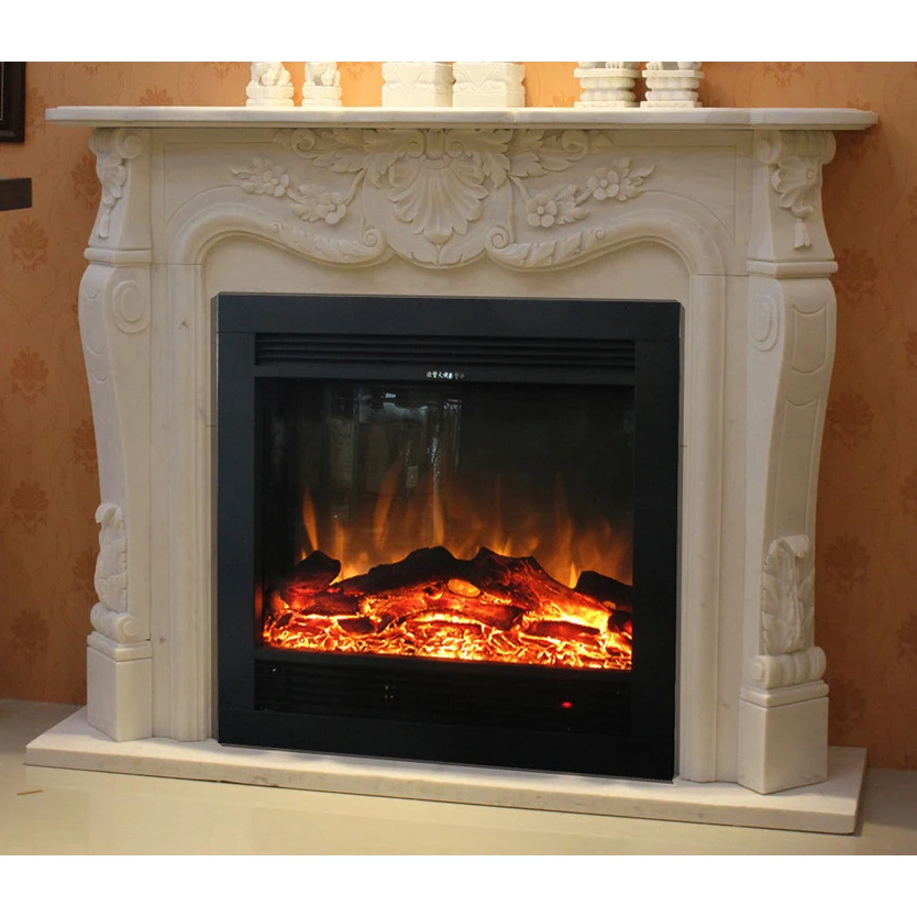 Carved Stone Fireplace Mantel Surround Plus Electric Insert Firebox Room  Heater Decorative Artificial Optical Flame Chimneypiece - AliExpress