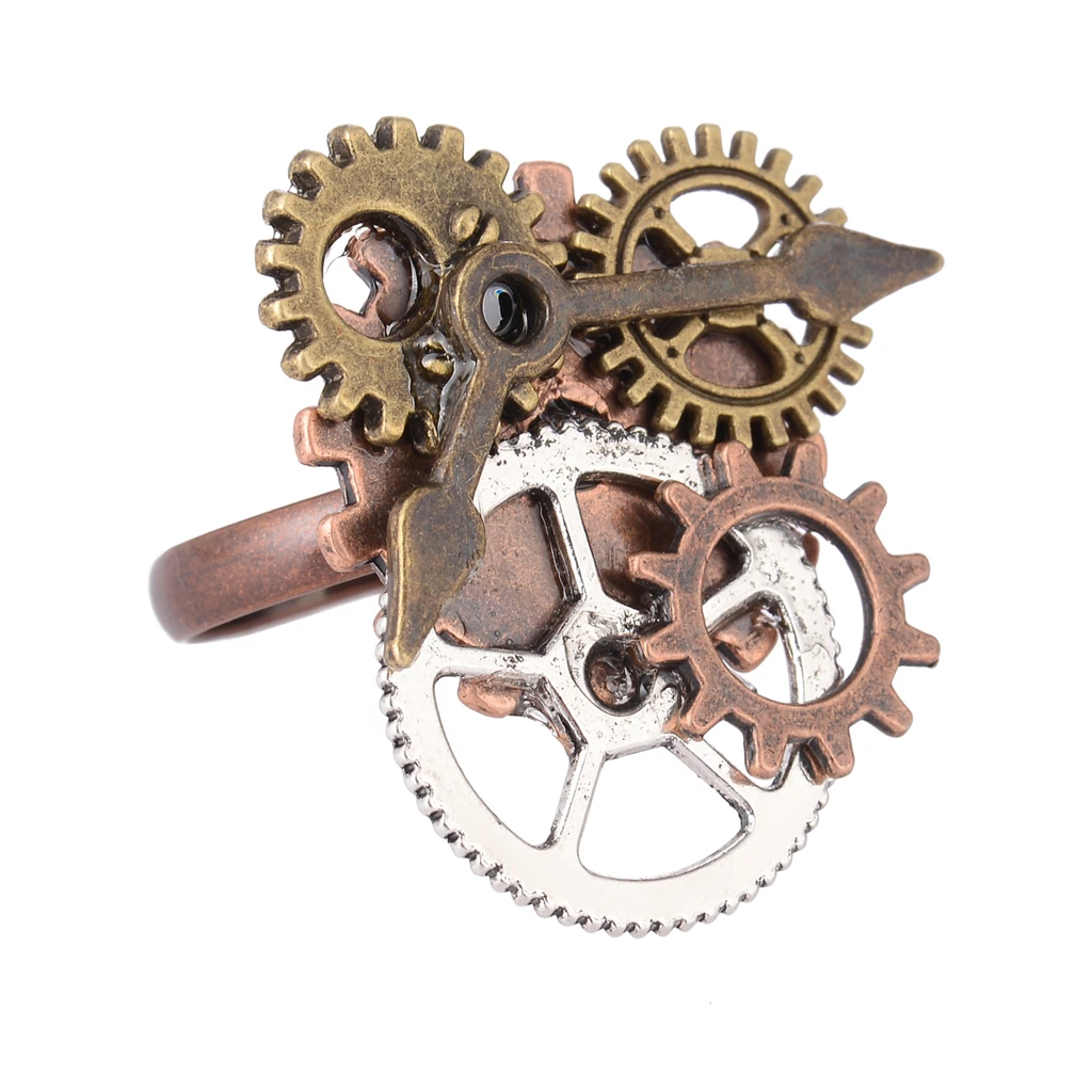 3 Pcs Women Men Vintage Steampunk Watch Part Gears Punk Antique Copper Adjustable Rings Fashion Jewelry