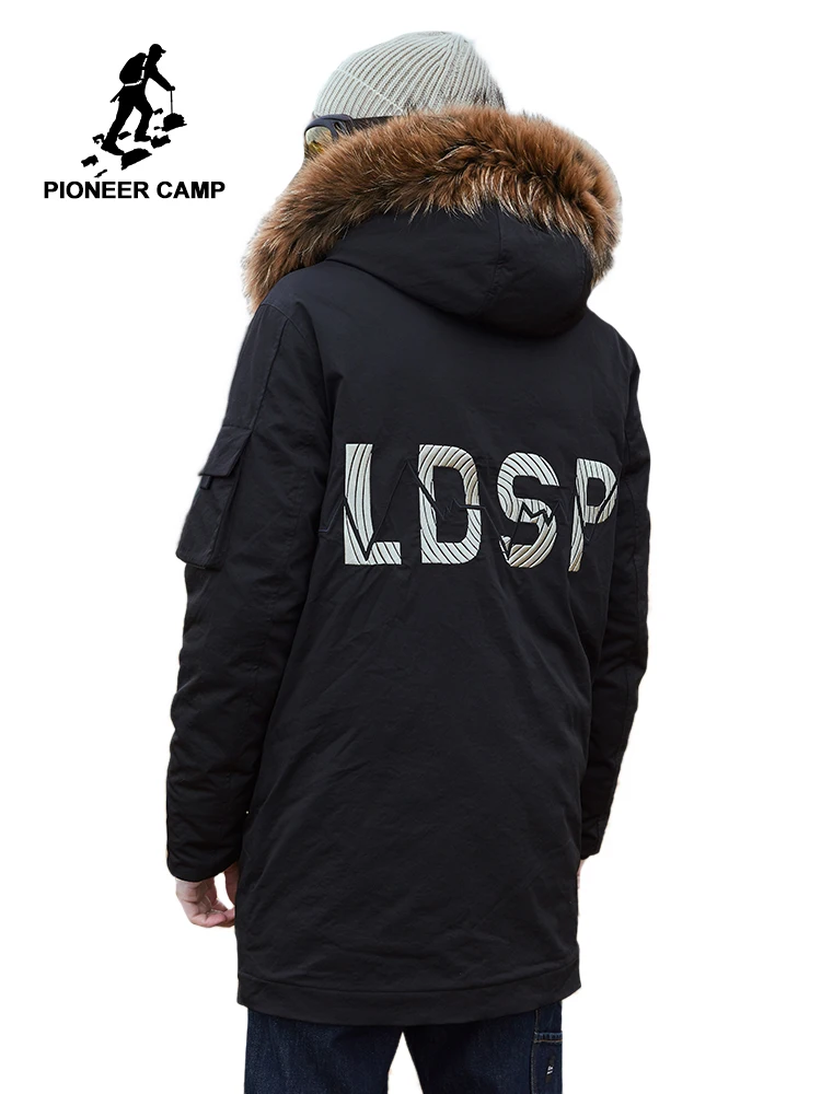 Pioneer Camp теплый толстый пуховик для мужчин длинный черный цвет Мода Письмо печати датский мужской пальто AYR907494