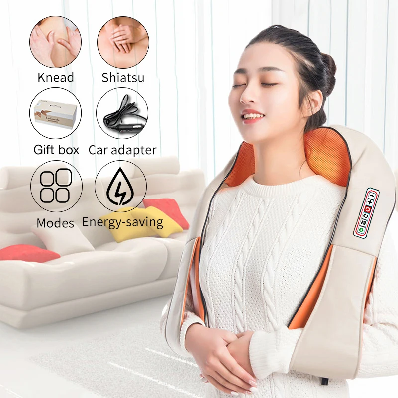 U forma shiatsu elétrica volta pescoço ombro corpo massageador infravermelho aquecido 4d amassar carro/casa massagem