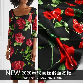 

150cm Width Spring and Summer Imitate Silk Satin Digital Printing Rose Clothing Handmade Cloth For Woman Dress Shirt DIY Sewing
